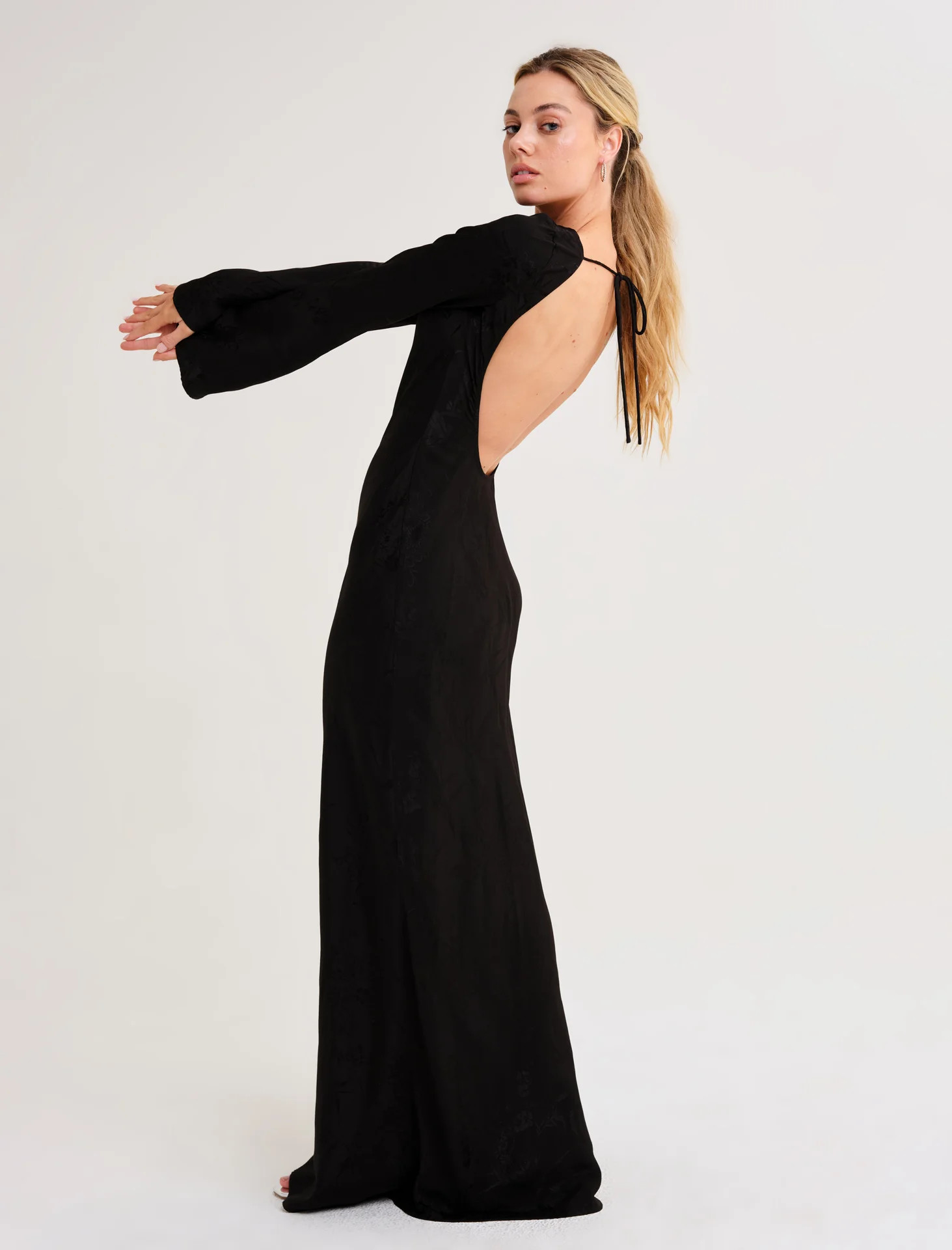 Sweet Talker Maxi Dress | Black Jacquard | Rumored