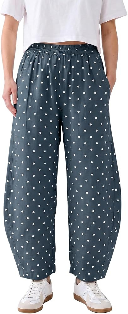SeeLuNa Women Polka Dot Barrel Pants Mid Rise Tapered Leg Cozy Lounge Pants | Amazon (US)