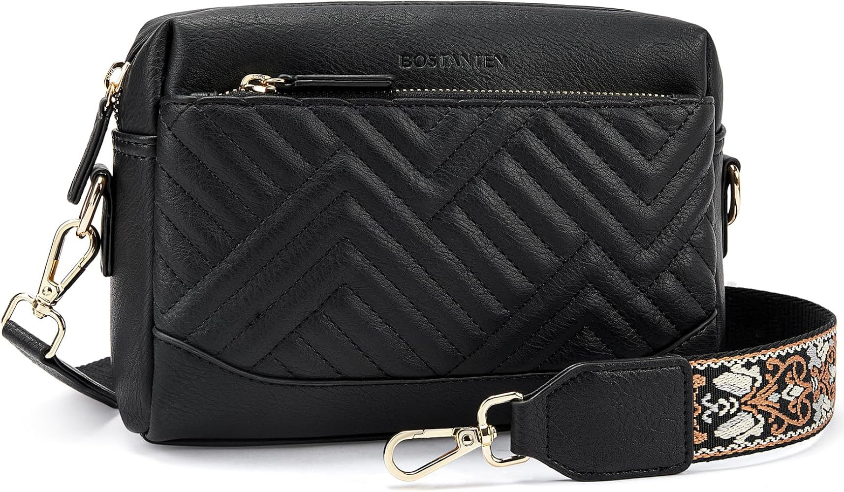 BOSTANTEN Quilted Crossbody Bags for Women Triple Zip Leather Purses Small Crossbody Shoulder Han... | Amazon (US)