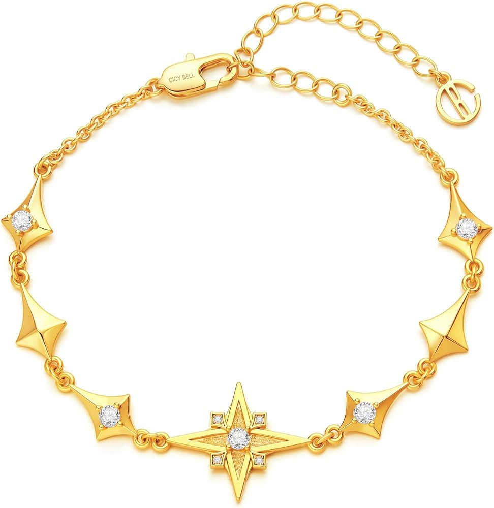 Cicy Bell Womens 18k Gold Plated Four Point Star Bracelets Cubic Zirconia Cross Station Link Brac... | Amazon (US)