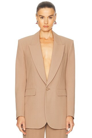 Saint Laurent Single Breasted Blazer in Cappuccino - Tan. Size 40 (also in 34, 38). | FWRD 