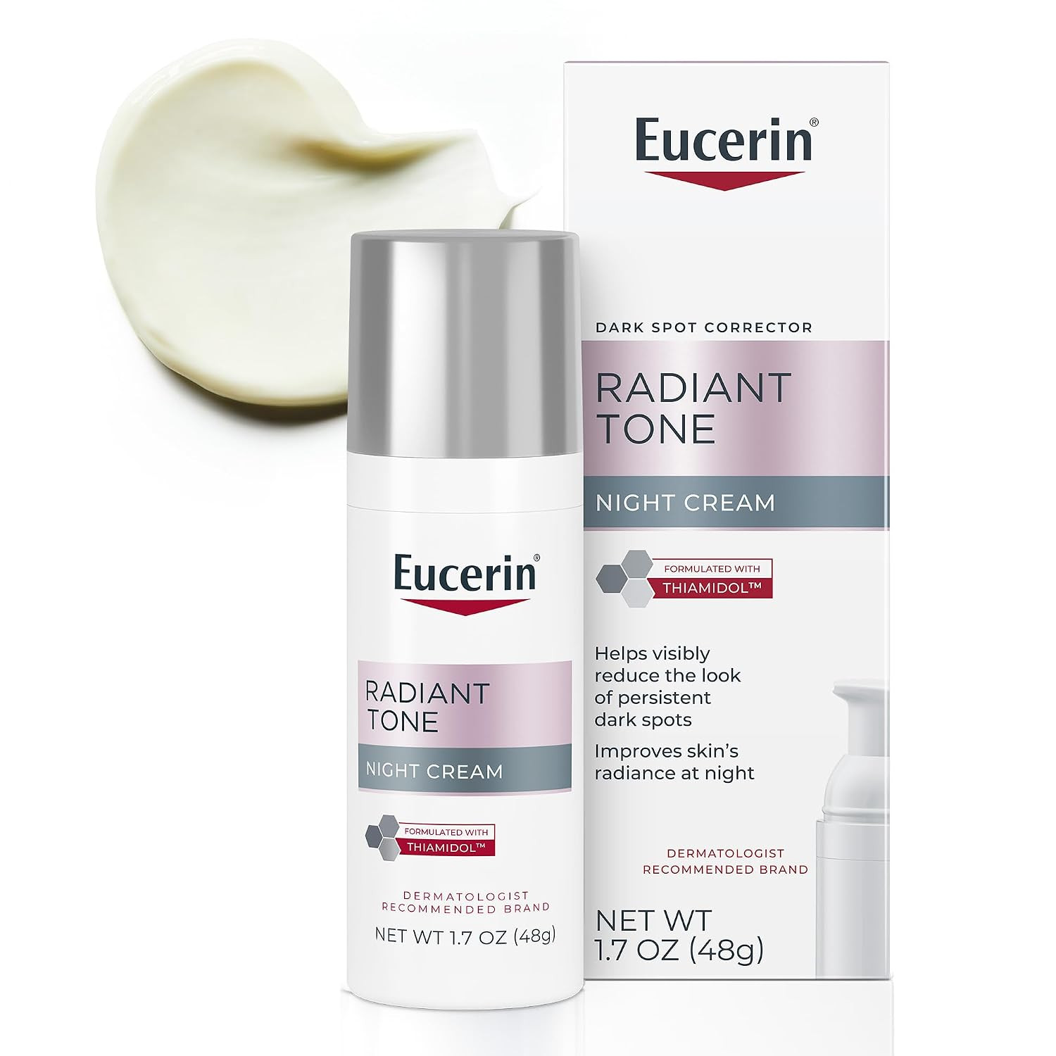 Eucerin Radiant Tone Night Cream, Dark Spot Corrector with Thiamidol, Night Moisturizer for Face Helps Visibly Reduce the Look of Persistent Dark Spots, All Skin Types, 1.7 Oz Bottle | Amazon (US)