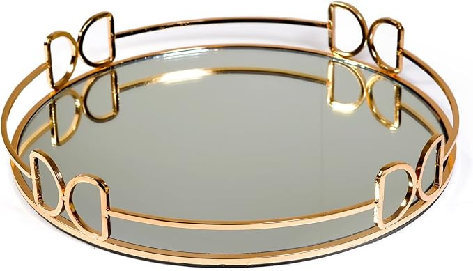 Decorative Tray Metal Mirrored Round Serving Trays with Butterfly Handles Perfume Jewelry Trinket... | Amazon (US)