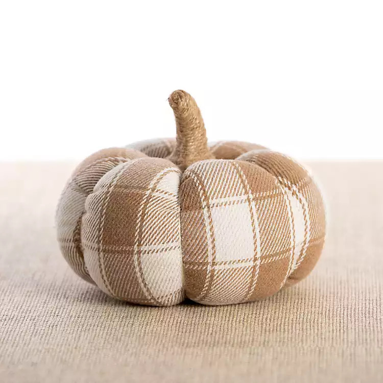 Tan Buffalo Check Fabric Pumpkin, 8 in. | Kirkland's Home