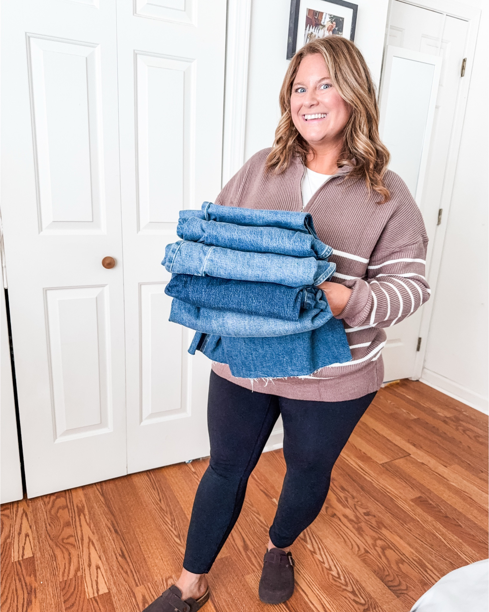 My current favorite jeans!

1. Old navy barrel jeans - 14 petite
2. Abercrombie ankle straight - 33 short
3. Old Navy OG straight - 14 petite
4.  American eagle dreamy drape wide - 16 short
5. J.Crew Factory wide leg crop - 33 short, would prefer a 32 short
6. Quince Luna slim
Straight - 32, 26 inseam
7. Walmart flare - 16 (I hemmed these)
8. American eagle strigid mom - 14 x-short


#LTKPetite #LTKmomlife #LTKMidsize