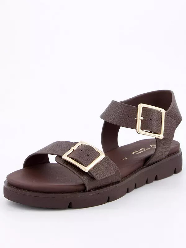 V by Very Comfort Comfort Double Buckle Sandals - Brown | Very (UK)
