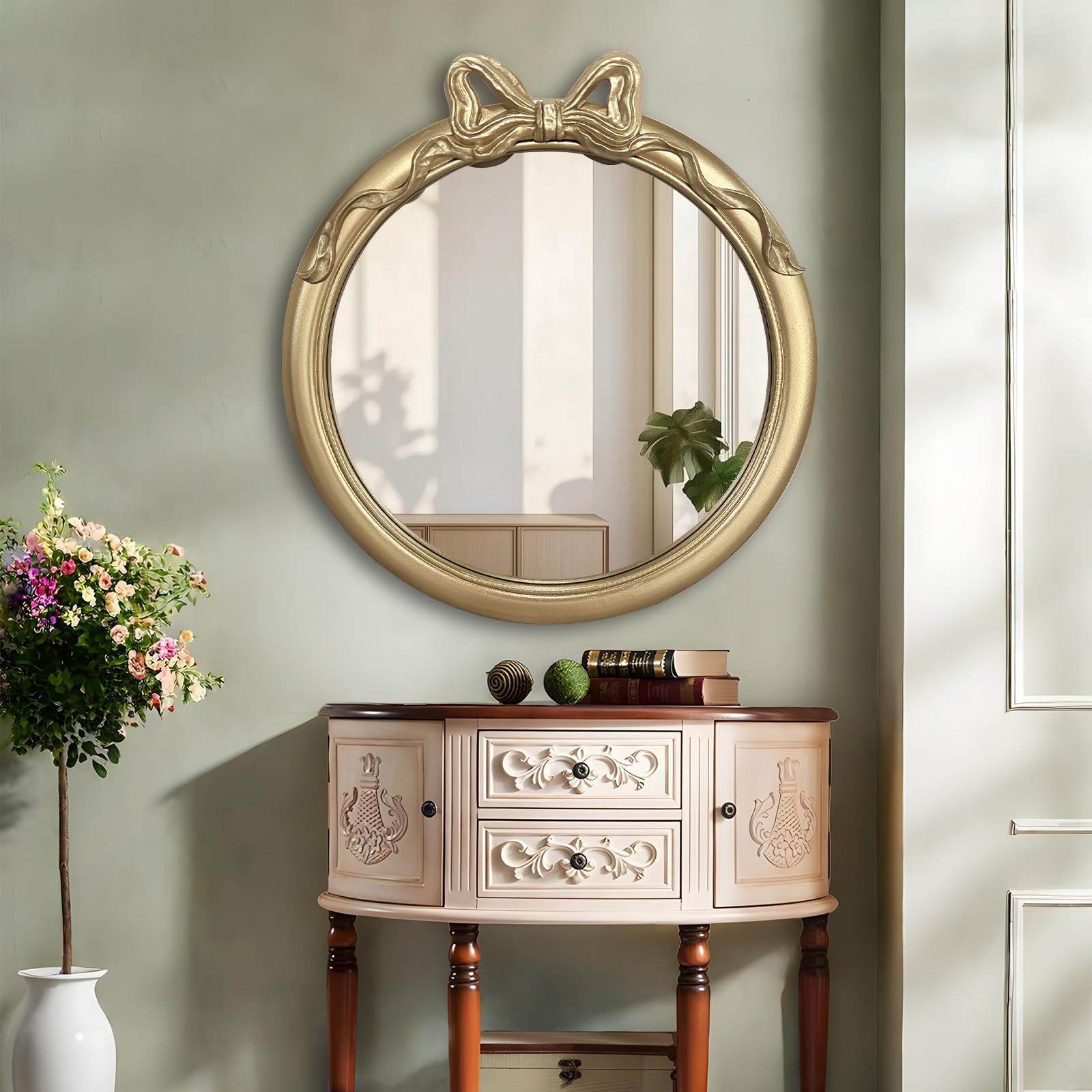 27x27 inch Bow Mirrors for Wall, Round/Circle God Decorative Wall Mounted Mirror, Irregular Mirro... | Amazon (US)