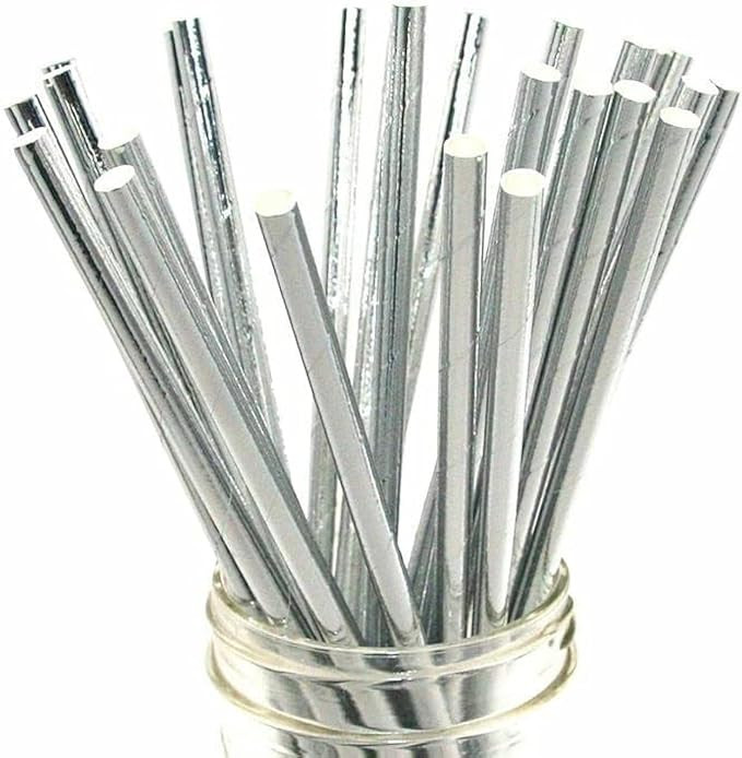 Shining Silver Paper Straws for Drinking, 100 Disposable Metal Silver Cocktail Straw, Solid Slive... | Amazon (US)