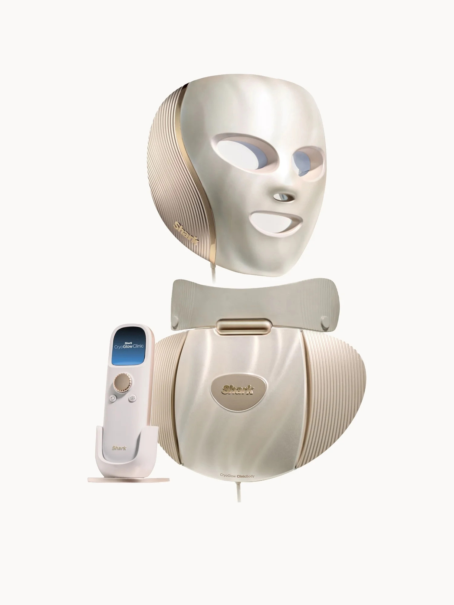 Shark CryoGlow Clinic Face + Body Under-Eye Contrast Therapy & LED Anti-Ageing & Blemish Clearing System - White Gold | Look Fantastic (UK)