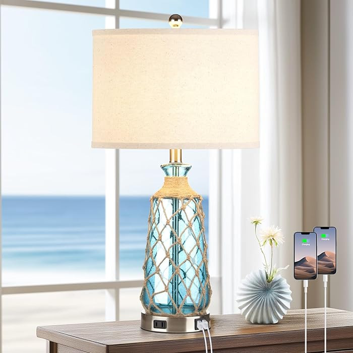 Ruzectt Coastal Glass Table Lamps, 3-Way Dimmable Touch Control Bedside Lamps with 2 USB Ports an... | Amazon (CA)