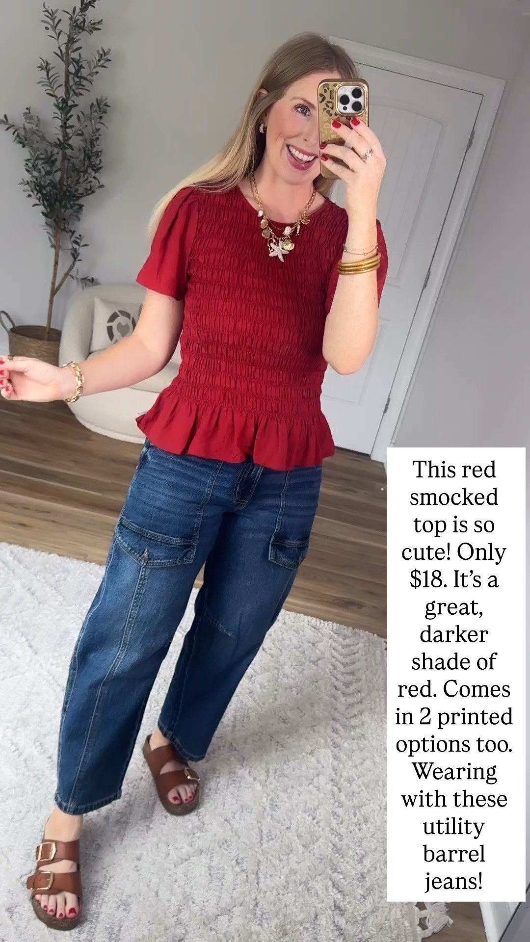 Walmart outfit, Walmart style, time and tru, red smocked top

#LTKootd