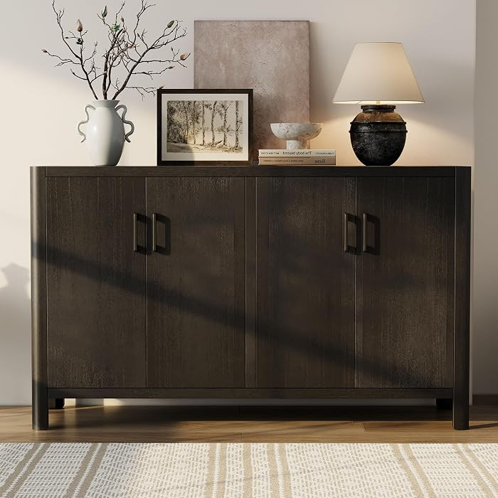 Christopher Knight Home Mirod Farmhouse Wooden Sideboard Cabinet, Large Sideboard Buffet Cabinet, Living Room Storage Cabinet with Shelves, Home Office Credenza, Display Table for Entryway, Black | Amazon (US)