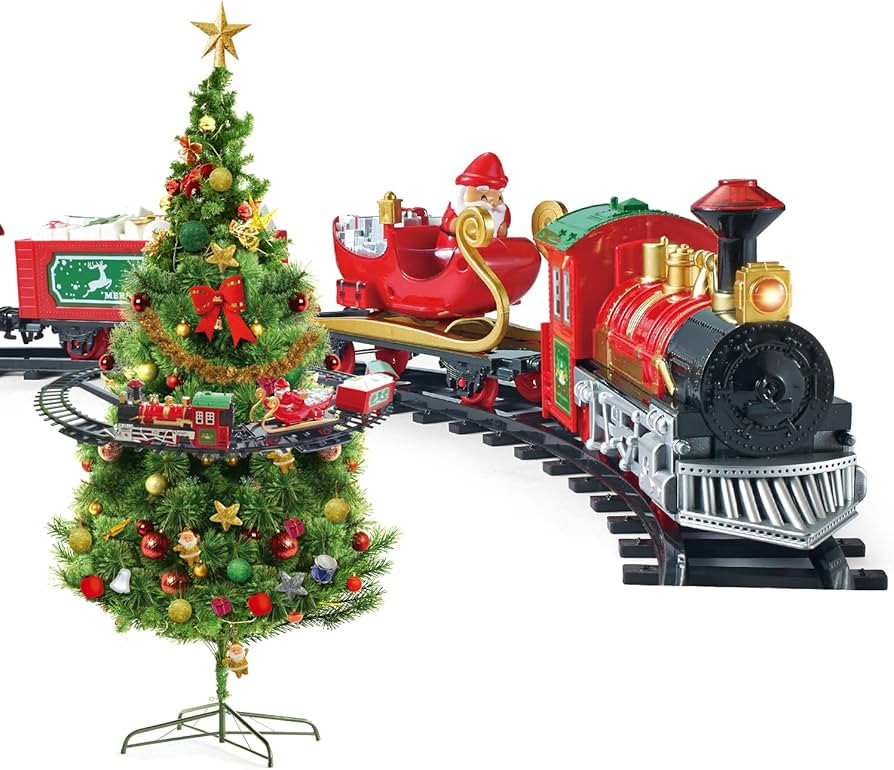 Christmas Kids Train Set, Train Toy Set Track Suspend Around Xmas Tree with Electric Engine Light... | Amazon (US)