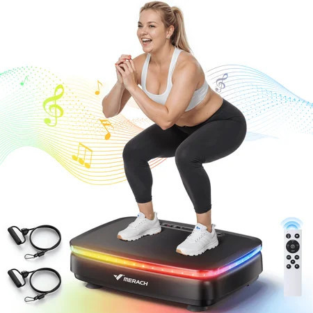 MERACH LED Light Vibration Plate Exercise Machine, Vibrating Muscle Toner, Bluetooth Speaker Whole Body Workout Fitness Platform with Resistance Bands, 330lbs Capacity | Walmart (US)