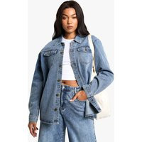 boohoo Women's Plus Denim Shacket in Light Wash | Size: 18 | Denim/Cotton | boohoo (US & Canada)