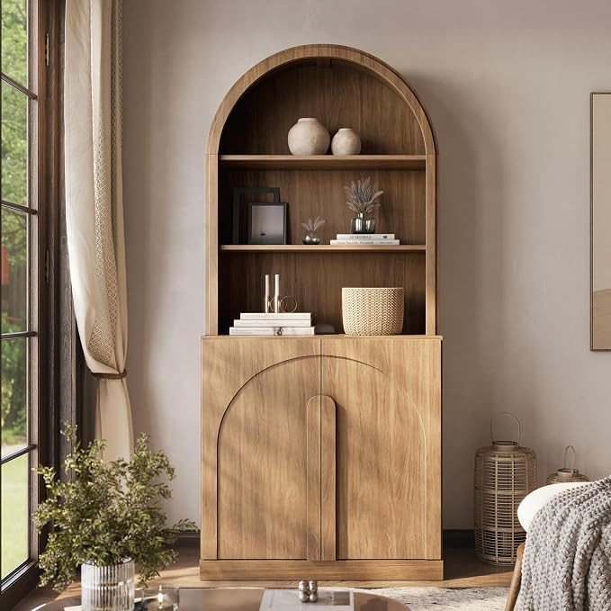 BELLEZE 71" Tall Storage Cabinet with Arched Hutch, Wooden Sideboard Buffet Cabinet with Adjustab... | Amazon (US)