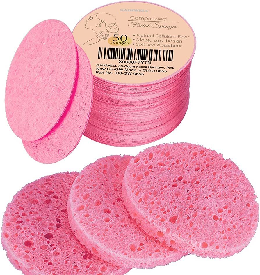 50-Count Compressed Facial Sponges for Daily Facial Cleansing and Exfoliating, 100％ Natural Cos... | Amazon (US)