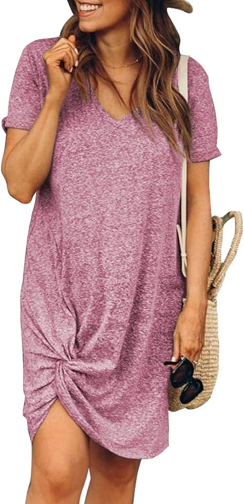 Womens Short Sleeve Tshirt Dresses Side Knot Mini Dress | Amazon (US)