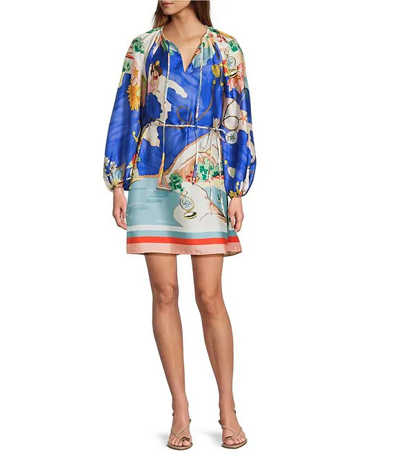 Antonio MelaniRaffaella Key Hole Tie Neck Long Sleeve Belted Mini Dress | Dillard's