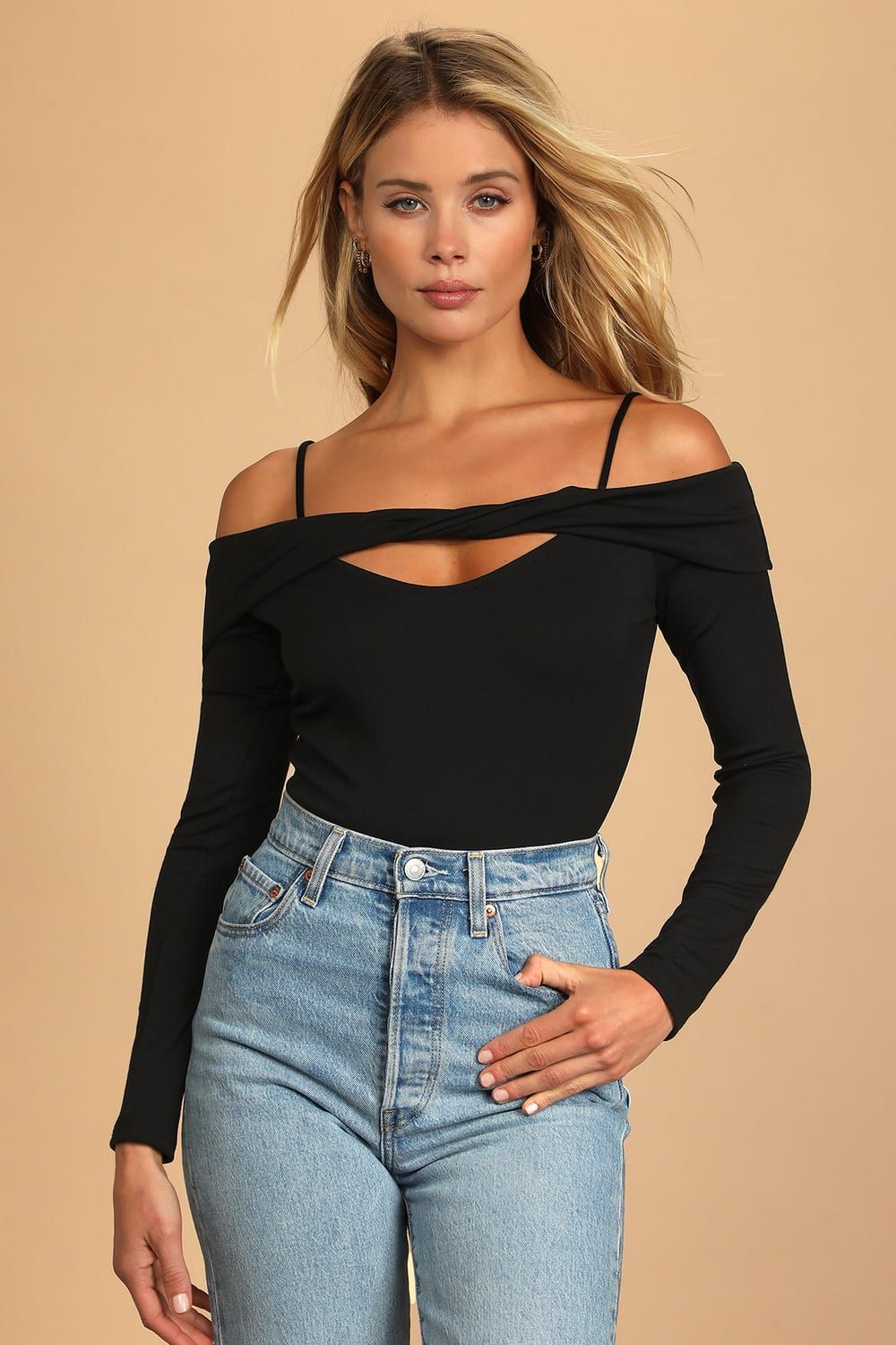 A Little Twist Black Twist-Front Cutout Bodysuit | Lulus (US)