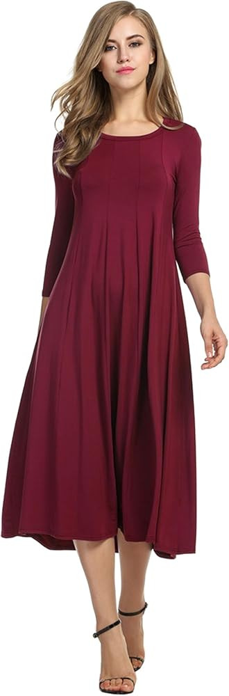Hotouch Women's 3/4 Sleeve A-line and Flare Midi Long Dress | Amazon (US)