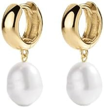 Electric Picks San Tropez Huggie Hoop Earrings - 14kt Gold Plated Pearl Earrings, Lightweight Ear... | Amazon (US)