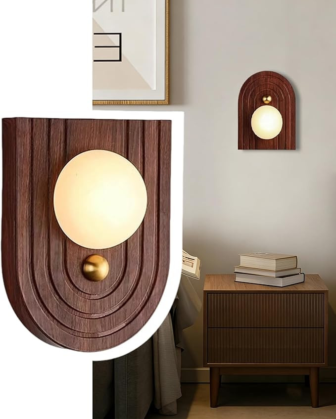 9.6" Alabaster Wall Sconce, Modern Wall Light with Round Marble Shade, Dark Brown U-Shaped Wood G... | Amazon (US)