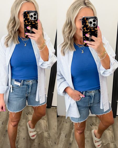 Old navy denim shorts on sale for under $20! Love the fit of these and the longer length. 
Tank on sale for $8, striped shirt on sale for $25! I’m in small.
Memorial Day outfit 
Summer outfit 
Old Navy outfit 


#LTKfindsunder50 #LTKsalealert #LTKstyletip