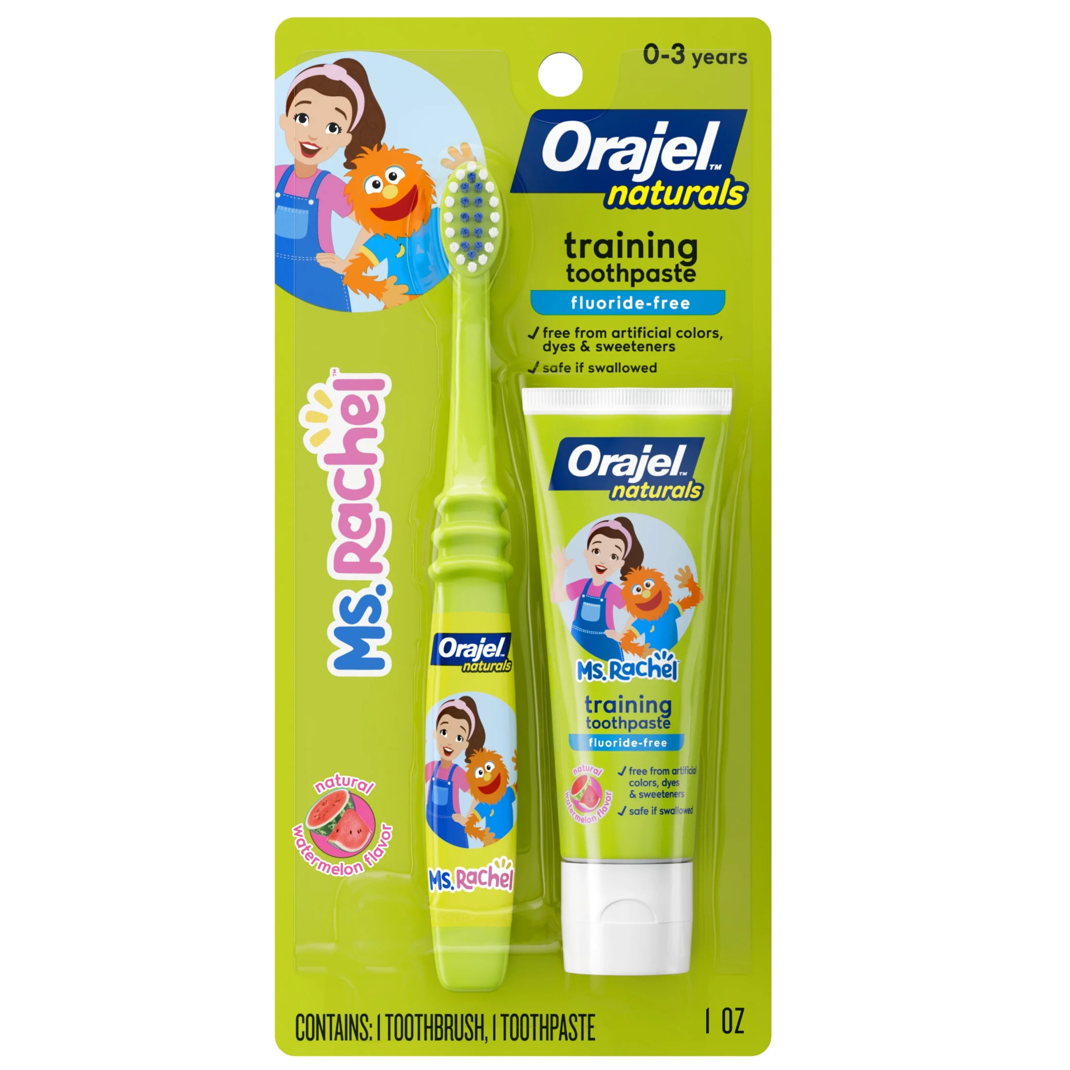 Orajel Naturals Kids Ms. Rachel Fluoride-Free Toothpaste & Toothbrush, Watermelon Flavor, 1 oz | Walmart (US)