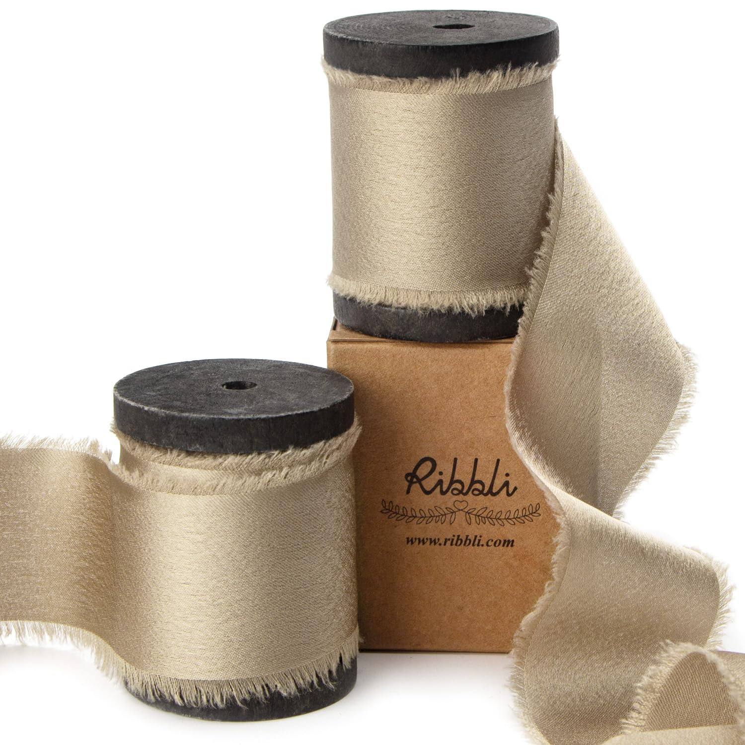 Ribbli Champagne Gold Silk Satin Ribbon 1.5 Inch x 12 Yard Handmade Frayed Chiffon Ribbon with Wo... | Amazon (US)