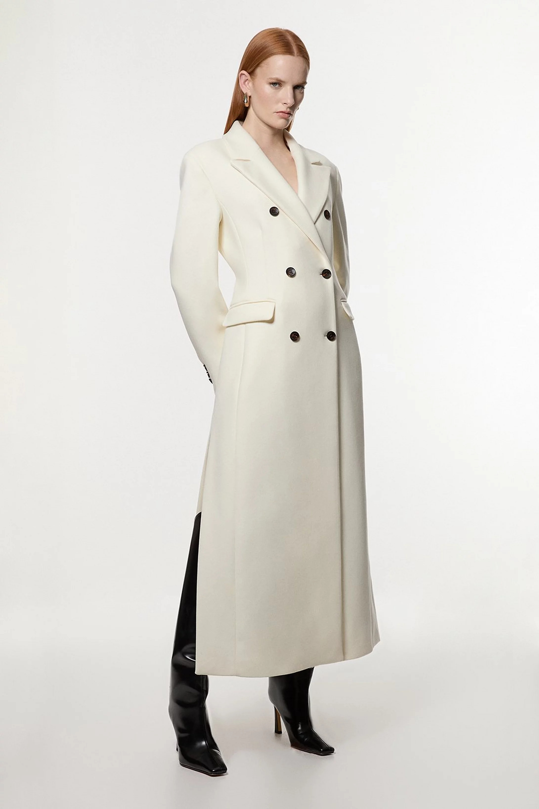 Italian Wool Mix Maxi Double Breasted Tailored Coat | Karen Millen US