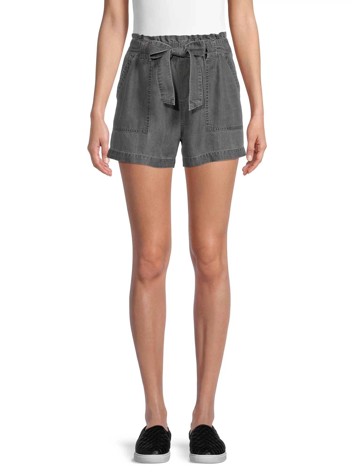 Time and Tru Women's Belted Waist Mid Rise Soft Short - Walmart.com | Walmart (US)