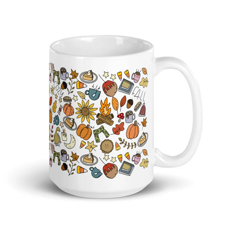 Fall Coffee Mug Hand Drawn Illustrations Autumn Mug Coffee - Etsy | Etsy (US)