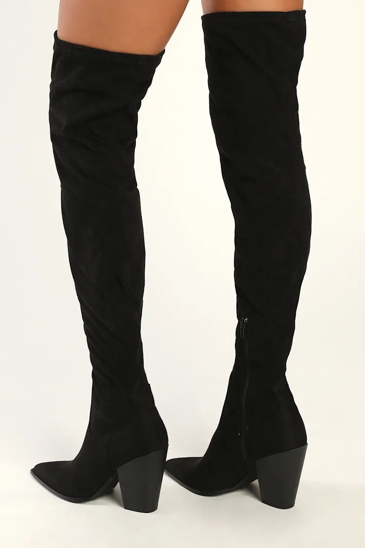 Kaz Black Suede Pointed-Toe Over-the-Knee Boots | Lulus (US)