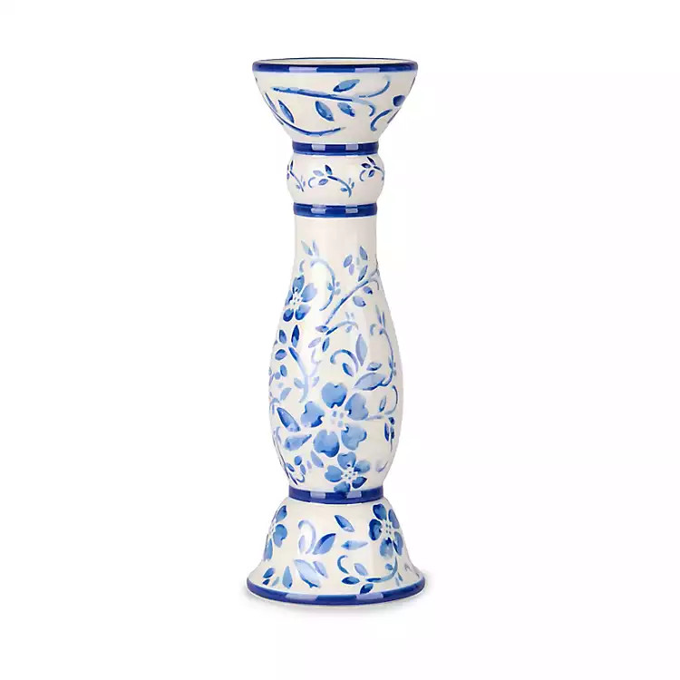 New! Blue Floral Ceramic Taper Candle Holder, 12 in. | Kirklands
