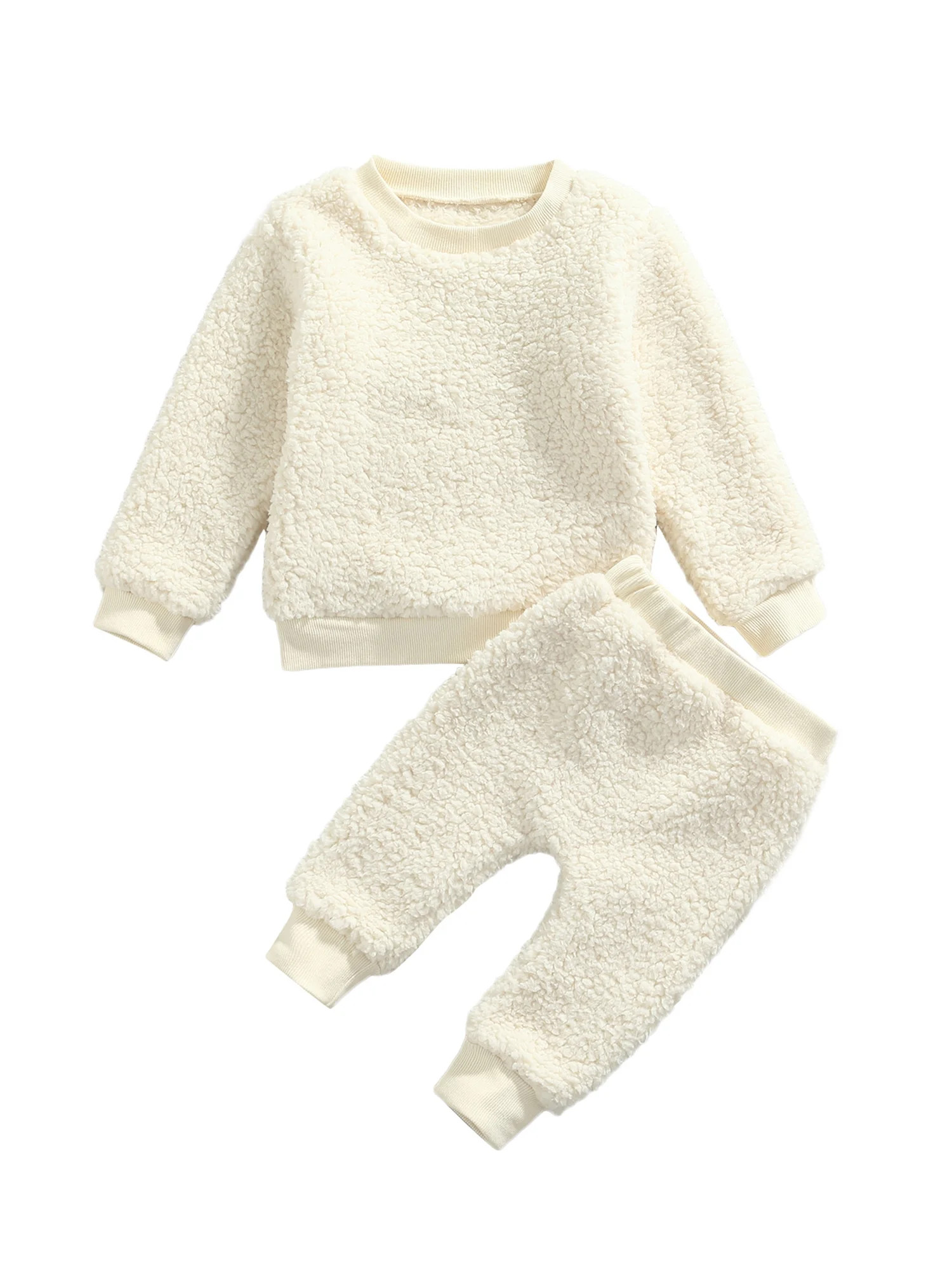 Musuos Baby Boy Girl Sherpa Fleece Sweater Pullover Tops Solid Pants Fall Winter Warm Set | Walmart (US)