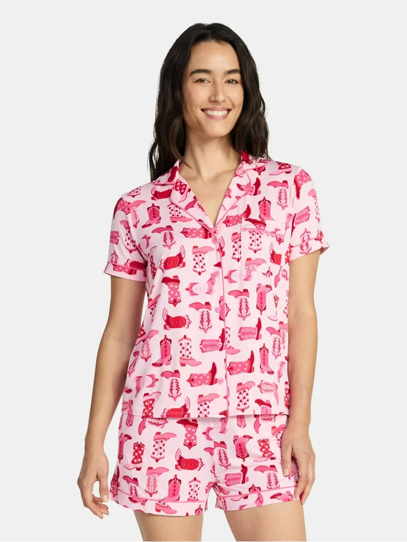 Valentine's Day Women's Knit Notch Collar Top and Shorts Pajama Set from Way to Celebrate, 2-Piec... | Walmart (US)