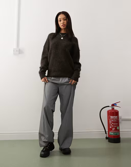 Weekday Eneka premium mohair & wool blend jumper in dark brown melange | ASOS (Global)