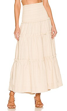 Shona Joy Fiona Shirred Tiered Midi Skirt in Oatmeal from Revolve.com | Revolve Clothing (Global)
