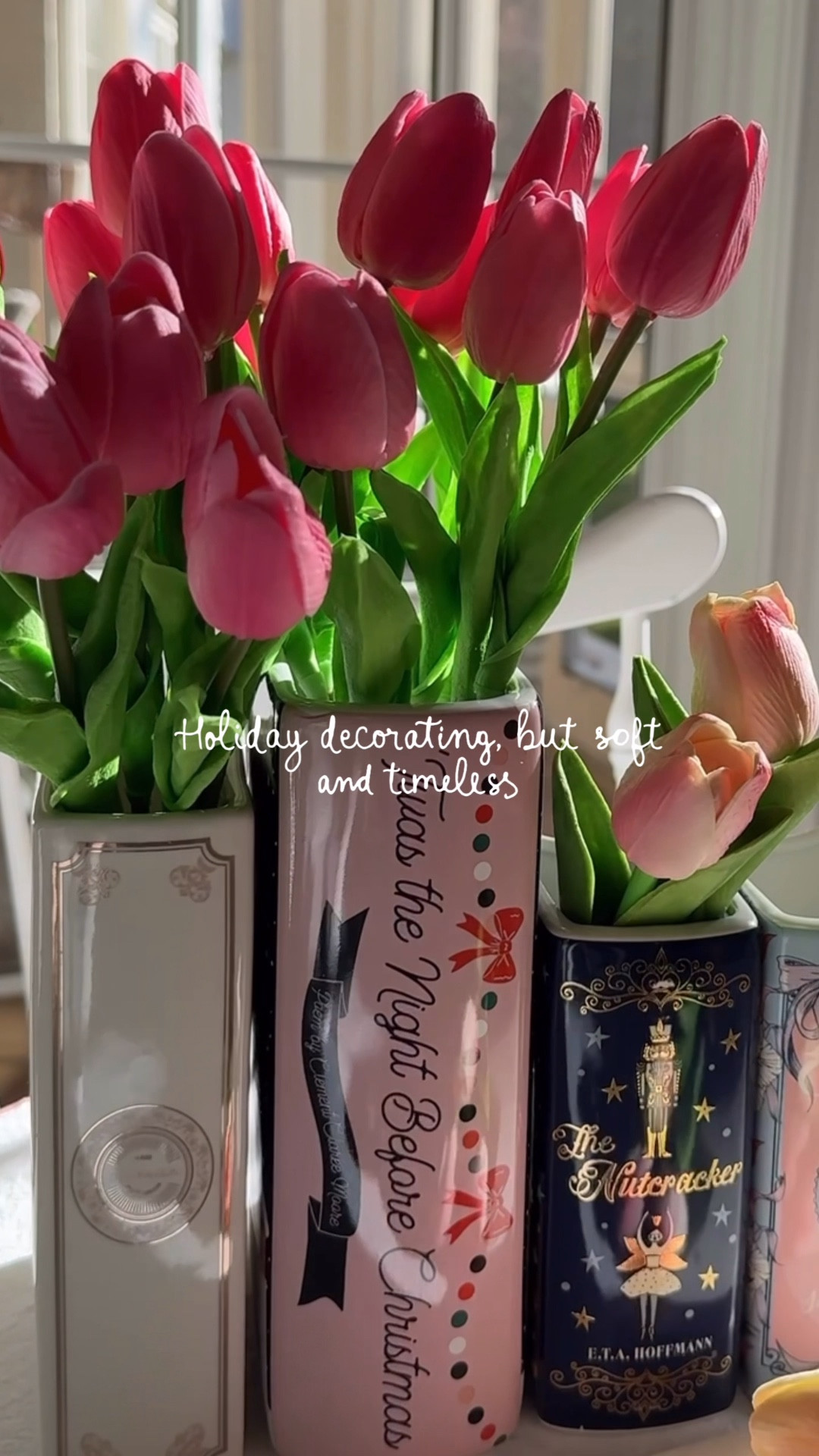 A holiday twist on florals… book vases filled with faux tulips for the coziest, prettiest little moment that feels both festive and timeless 🌷📚



#HolidayDecor #CozyHome #SeasonalStyle

#LTKHoliday #LTKHome #LTKSeasonal