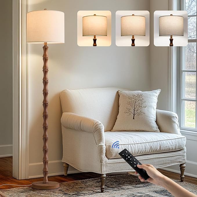 BOBOMOMO 62" Rustic Farmhouse Floor Lamp with Remote & Dimmable 9W Bulb, 3 Color Temperatures Tal... | Amazon (US)