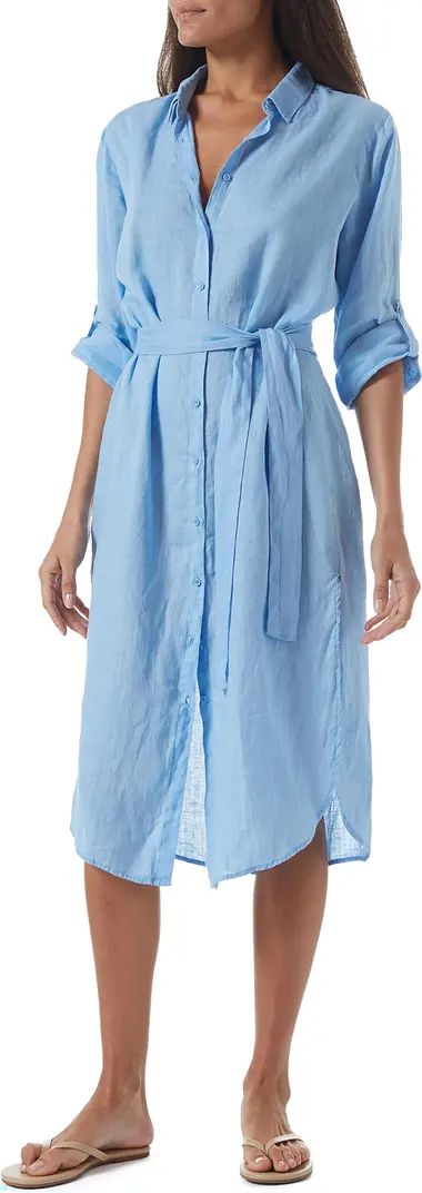 Melissa Obadash Dania Long Sleeve Linen Cover-Up Shirtdress | Nordstrom