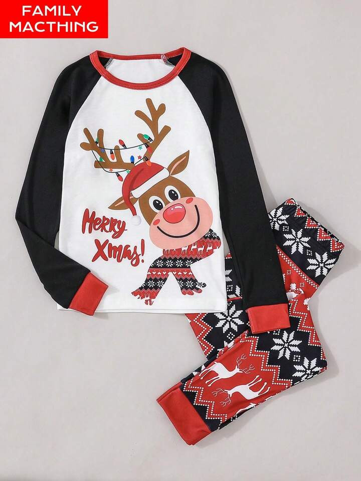 2pcs Tween Girl Christmas Pajama Set, Fair Isle Reindeer Print Long Sleeve Top And Pants, Cozy Wa... | SHEIN