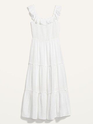 Ruffled Smocked-Bodice Embroidered Sleeveless Maxi Dress for Women | Old Navy (US)