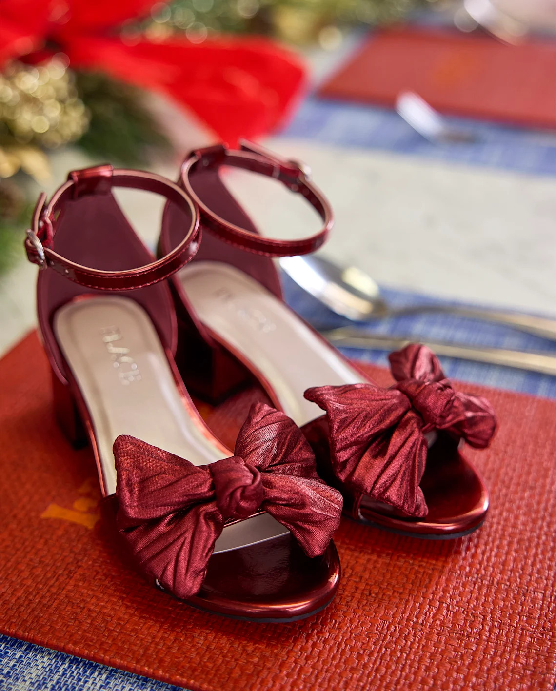 Girls Metallic Bow Block Heels - burgundy | The Children's Place