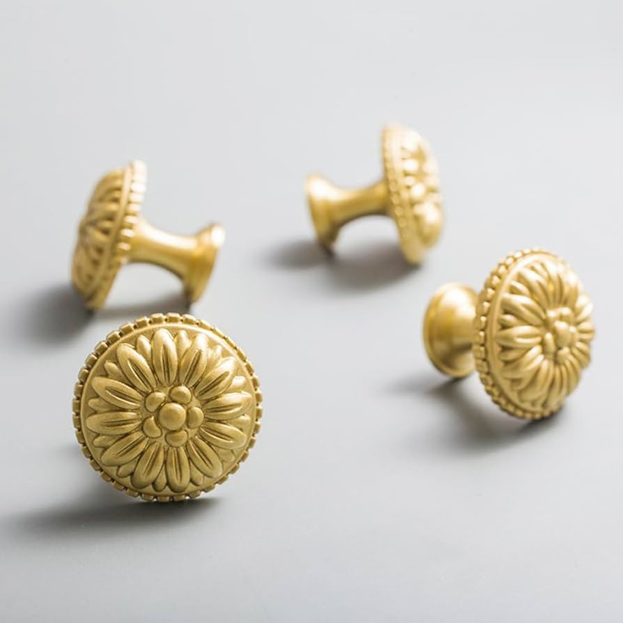 Myxekllo Brass Cabinet Round Knobs, 4 Pack Gold Euro Style Cabinet Knob Dresser Drawer Modern Dre... | Amazon (US)