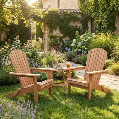FurnitureR Solid Wood Folding Adirondack Chair, Outdoor Patio Lounge Chair with Wide Armrests & Slatted Back, Natural Finish, 220 lbs Capacity | Target