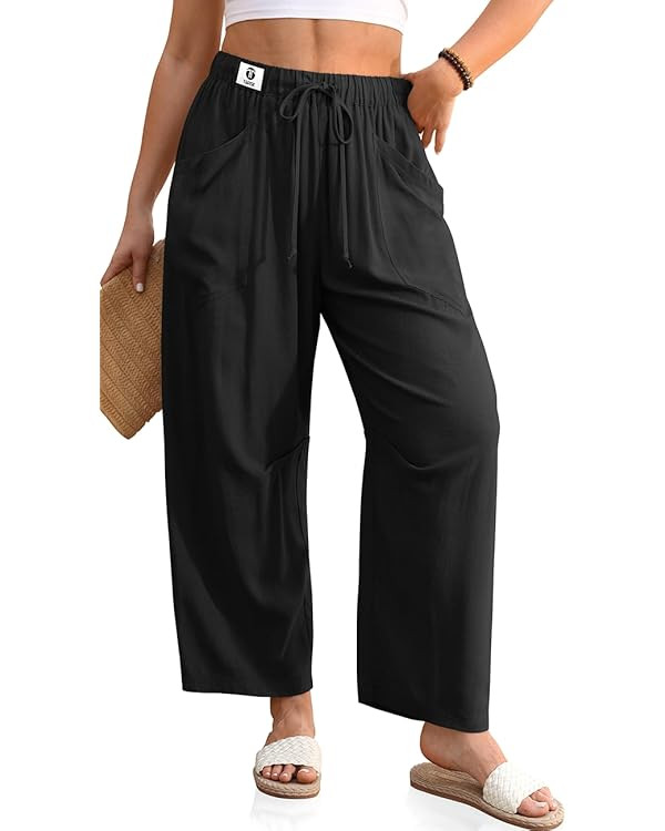 TARSE Womens Linen Baggy Harem Pants Wide Leg Lounge Drawstring Barrel Sweatpants Casual Beach Tr... | Amazon (US)