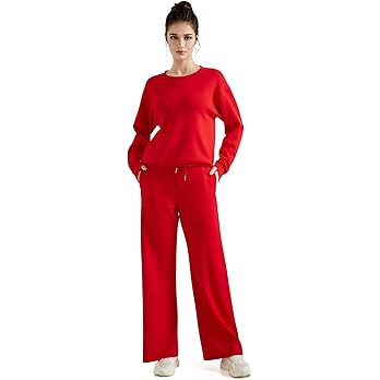 SUUKSESS Women Modal Fall 2 piece outfits Oversized Sweatshirt Wide Leg Pants | Amazon (US)