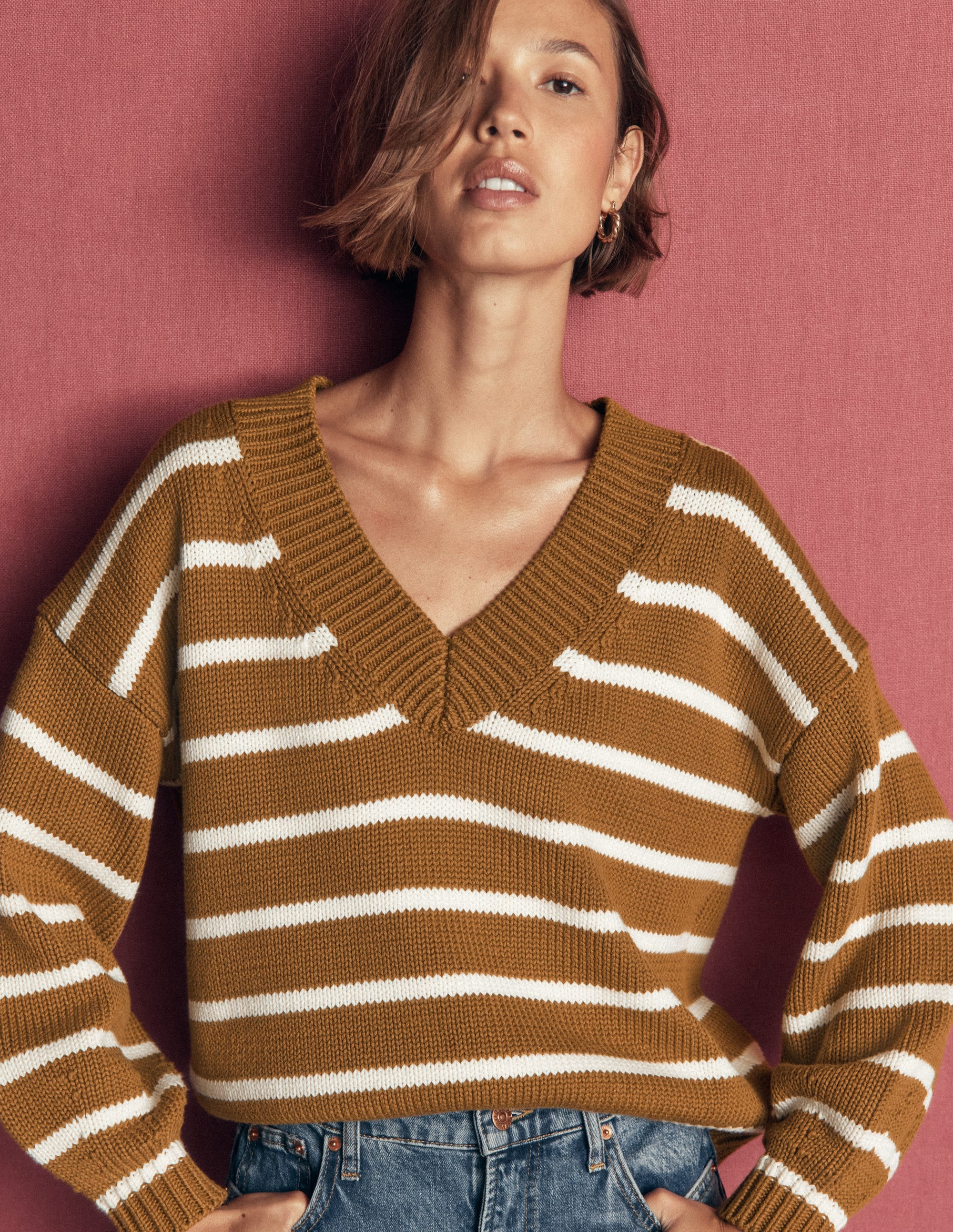 Boden Women's Lucy Cotton V-neck Sweater in Brown | Size Medium | Boden (US)